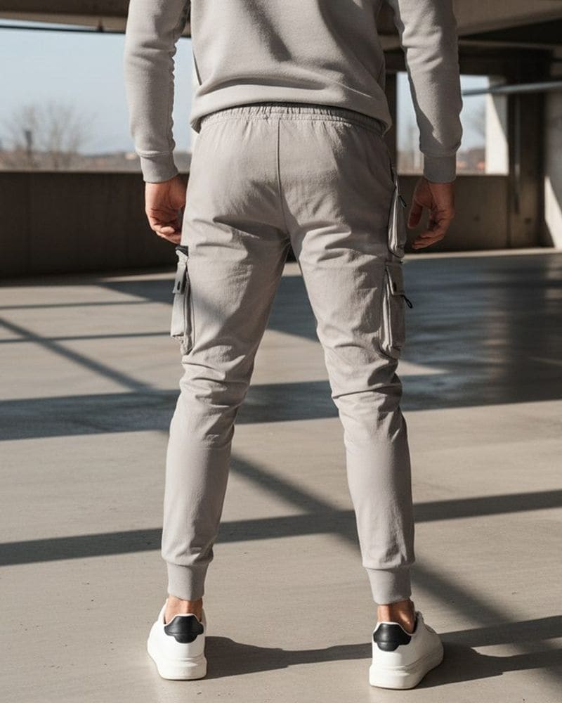 Trendy šedé pánske kapsáčové joggery UP – fotka 2