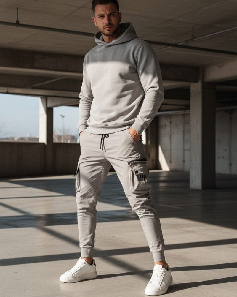 Trendy šedé pánske kapsáčové joggery UP – fotka 4