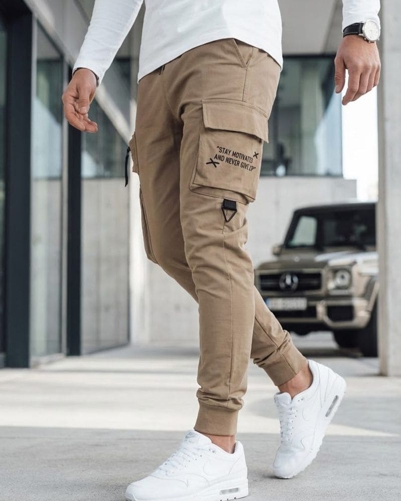Originálne béžové pánske kapsáčové joggery