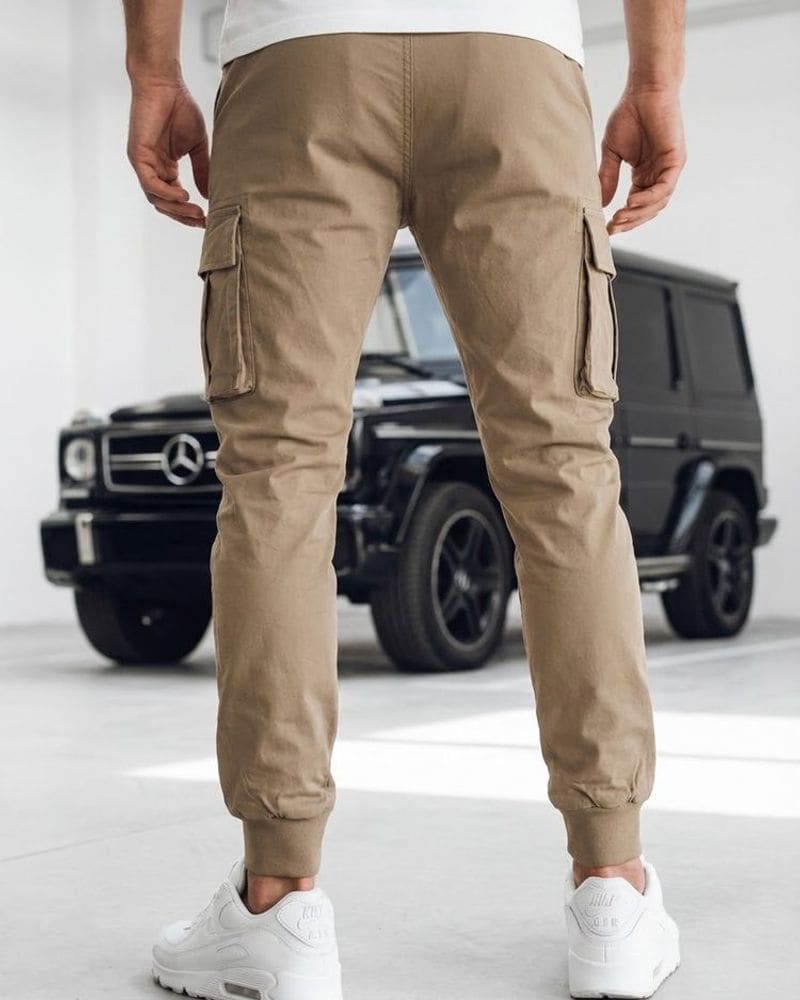 Originálne béžové pánske kapsáčové joggery – fotka 2