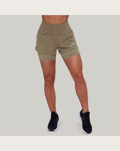 GymBeam Dámske bežecké šortky 2in1 Pulse Vetiver XLXL
