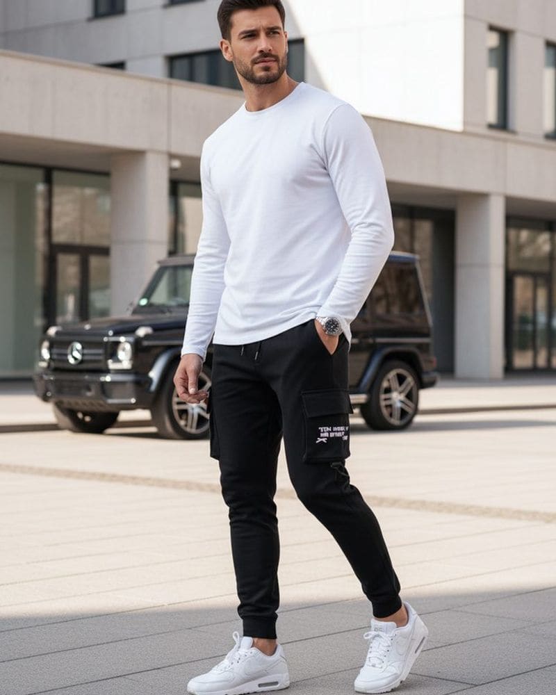 Originálne čierne pánske kapsáčové joggery – fotka 4