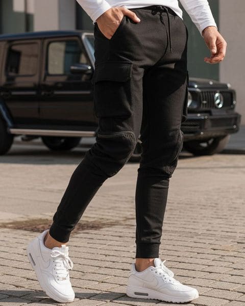Nadčasové čierne joggery s vreckami