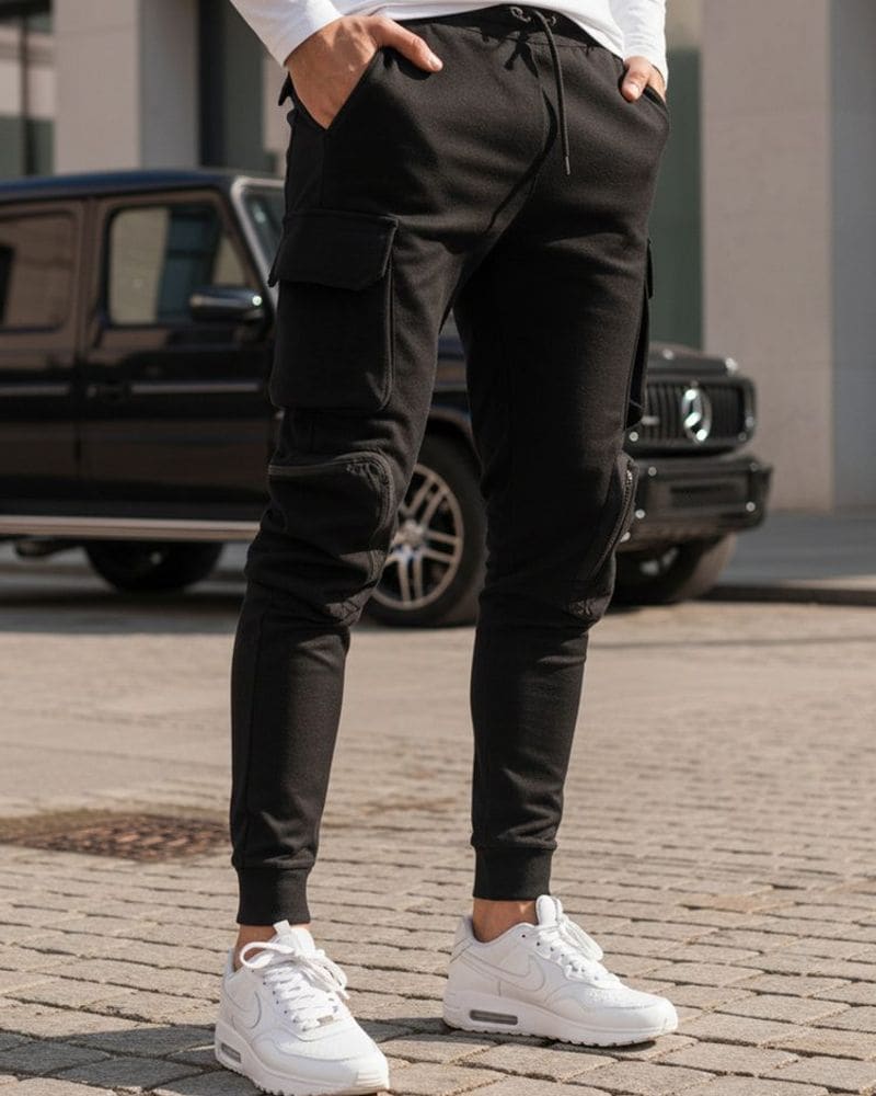 Nadčasové čierne joggery s vreckami – fotka 3