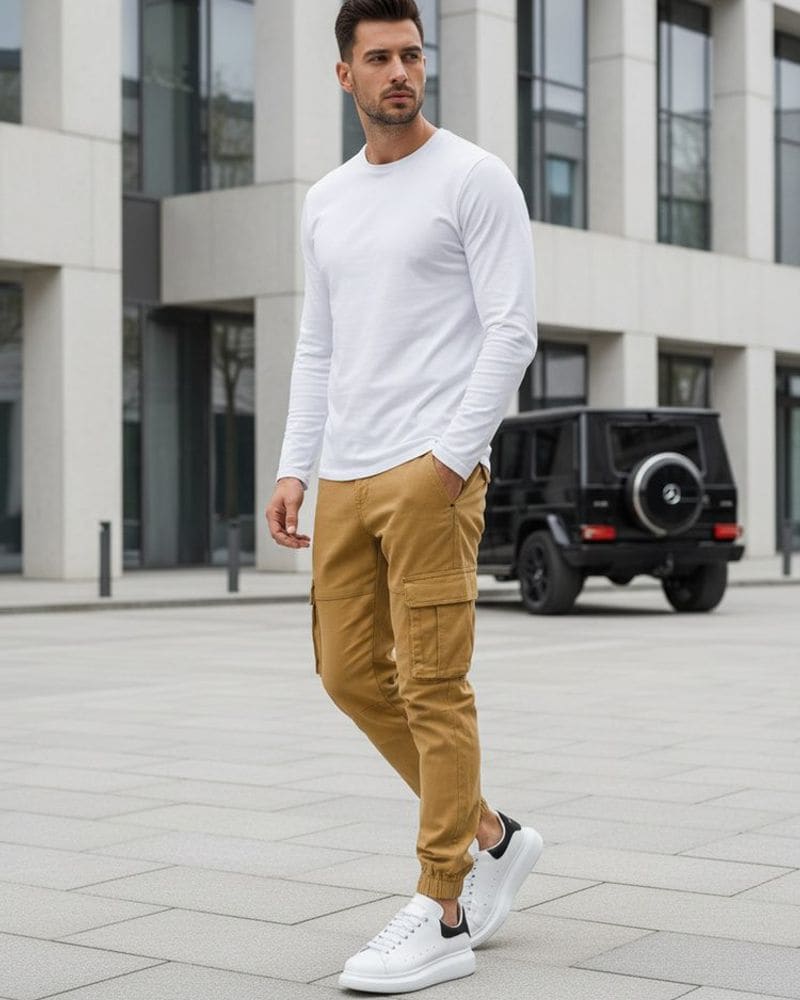 Béžové pánske jogger kapsáče – fotka 4