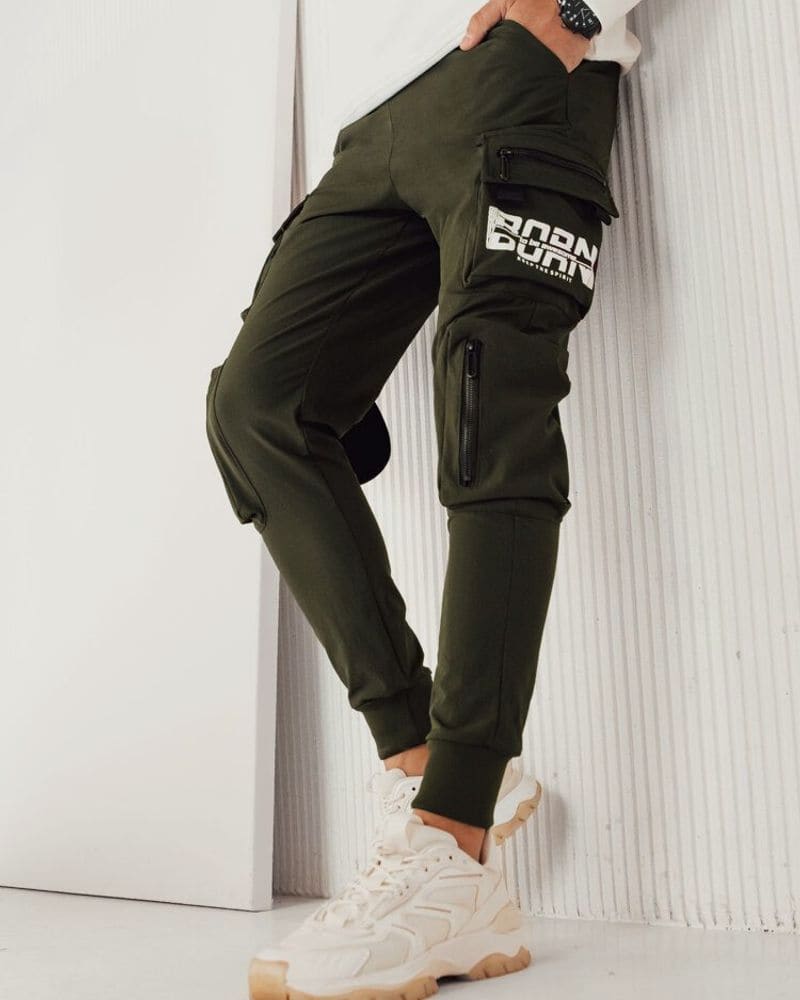 Trendy zelené pánske kapsáčové joggery Born