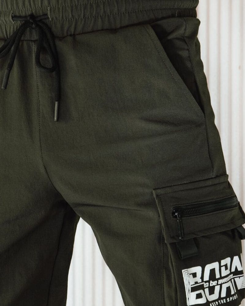 Trendy zelené pánske kapsáčové joggery Born – fotka 3