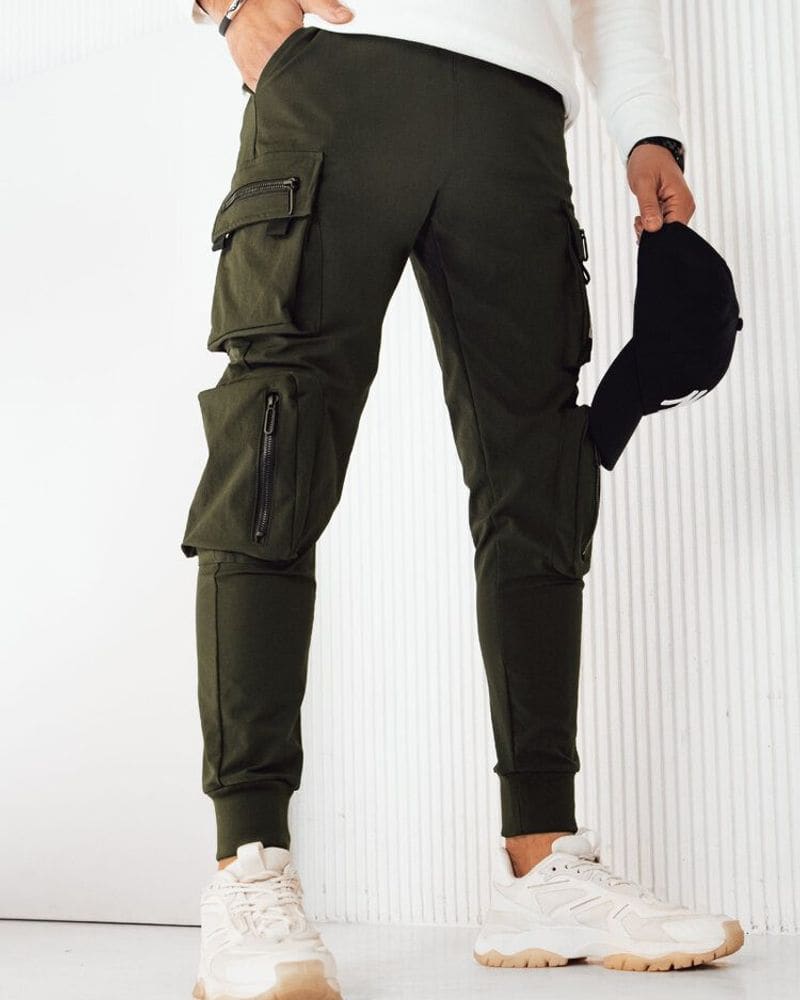 Trendy zelené pánske kapsáčové joggery Born – fotka 4