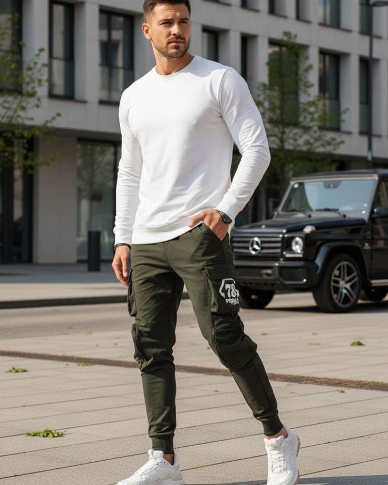 Nadčasové zelené joggery s vreckami – fotka 2