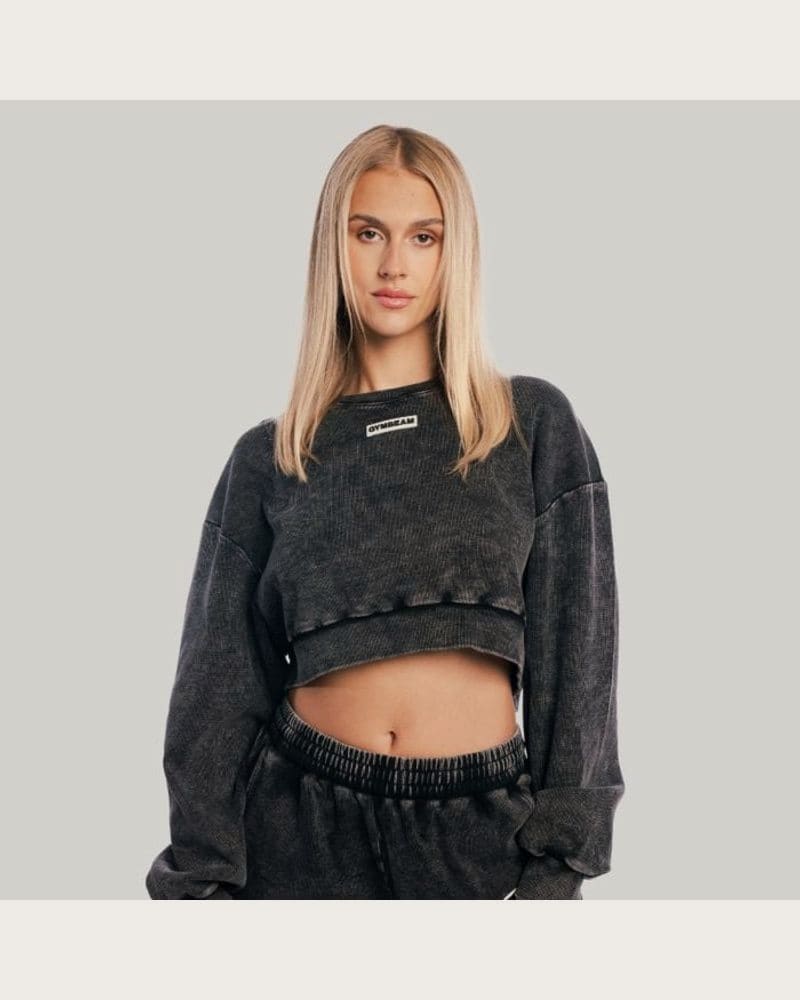 GymBeam Dámska mikina Cropped Aura Washed Black XS