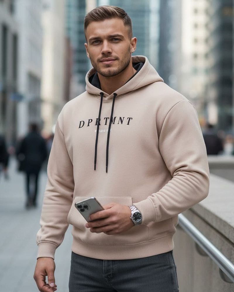 Béžová mikina s kapucňou a s nápisom