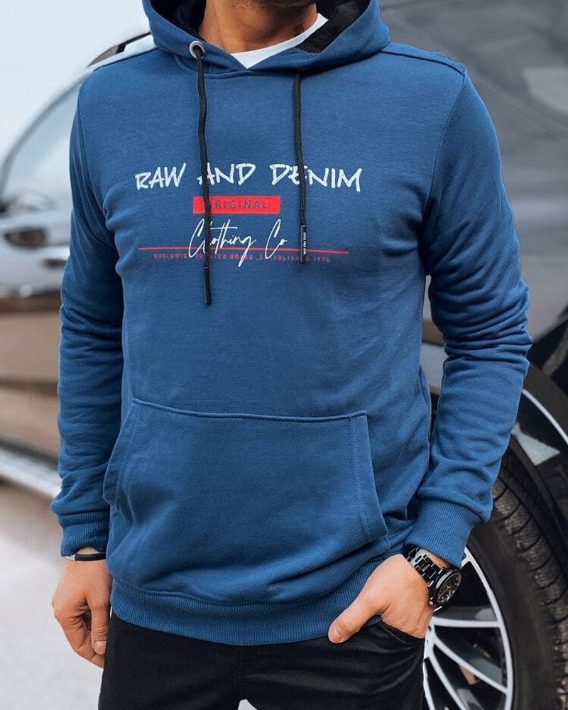 Trendy modrá pánska mikina s nápisom