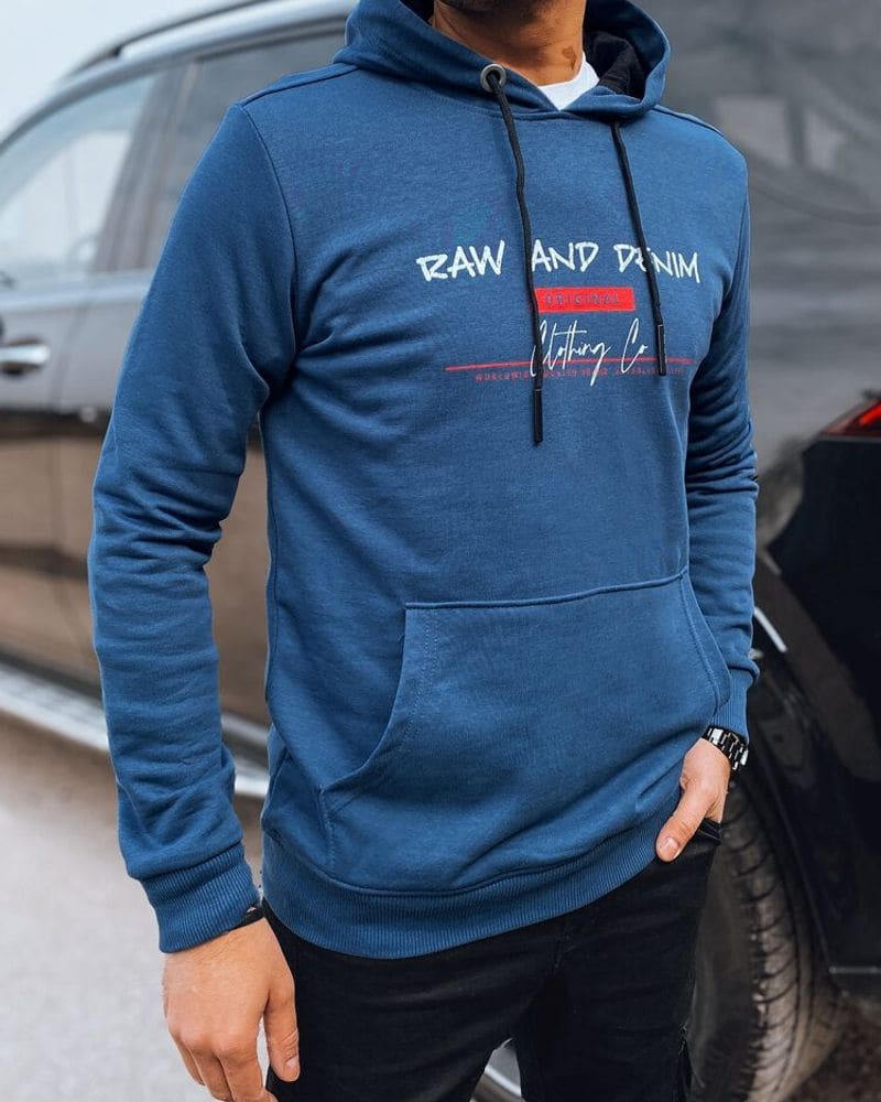 Trendy modrá pánska mikina s nápisom – fotka 3