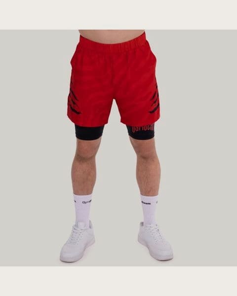 GymBeam 2in1 šortky Grind Red M