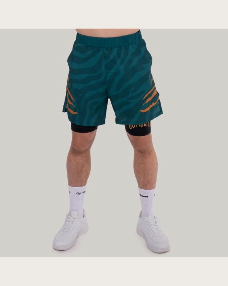 GymBeam 2in1 šortky Grind Teal S