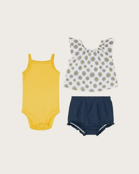 LUPILU® Detský set Sommerset, 3-dielny, z čistej biobavlny. (biela/žltá/navy modrá, 50/56)