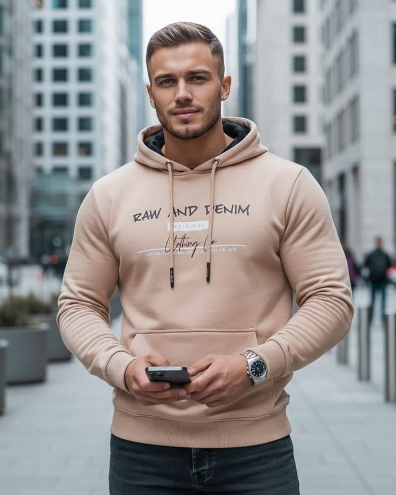 Trendy béžová pánska mikina s nápisom