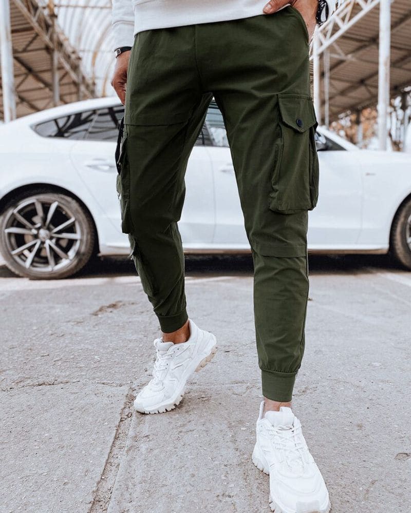 Zelené pánske kapsáčové joggery – fotka 2