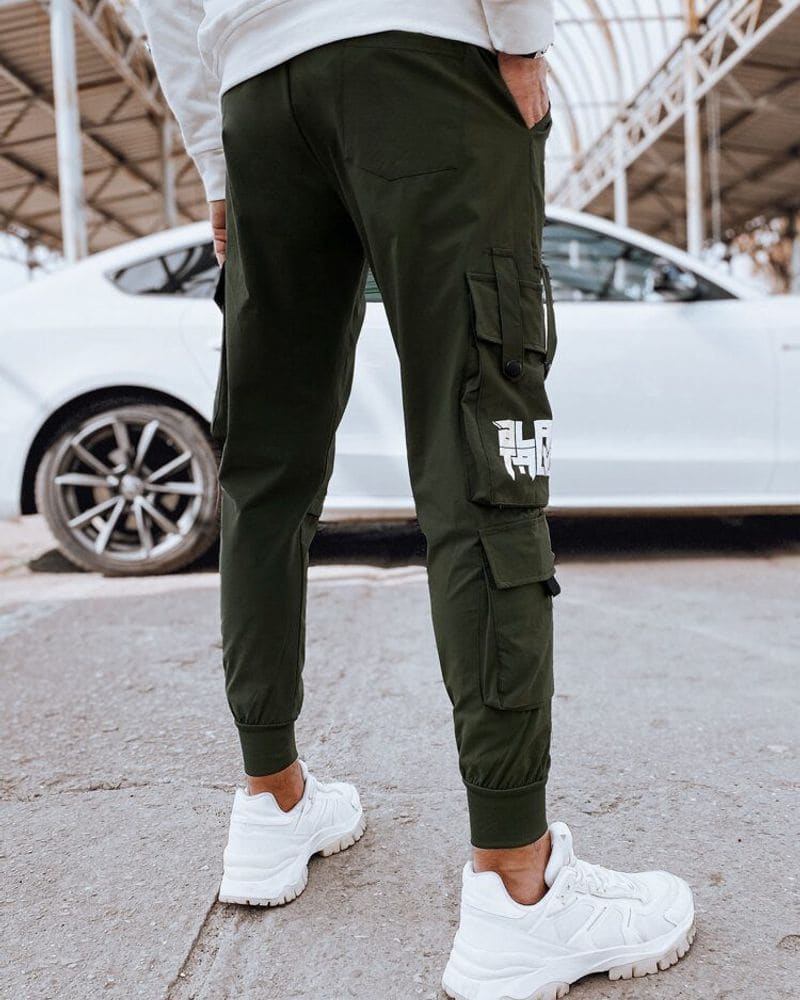 Zelené pánske kapsáčové joggery – fotka 3