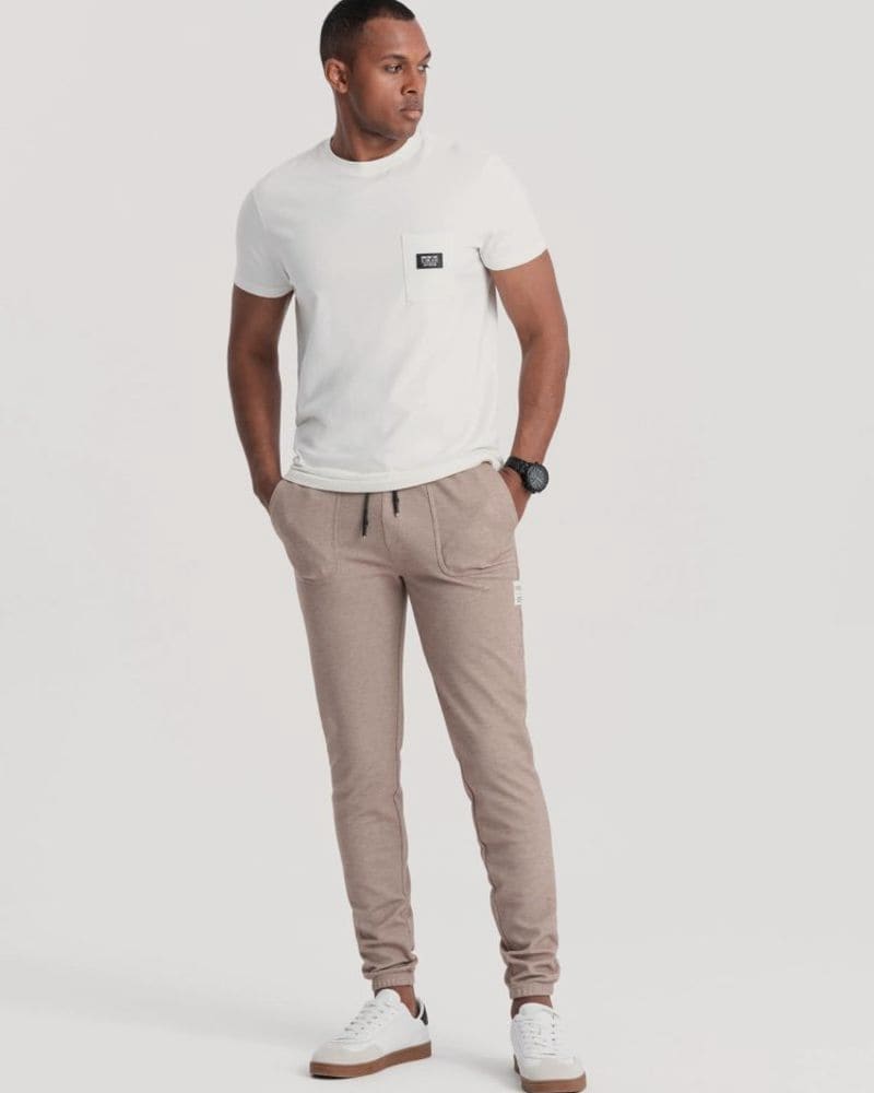 Trendy kávové pletené tepláky – fotka 3