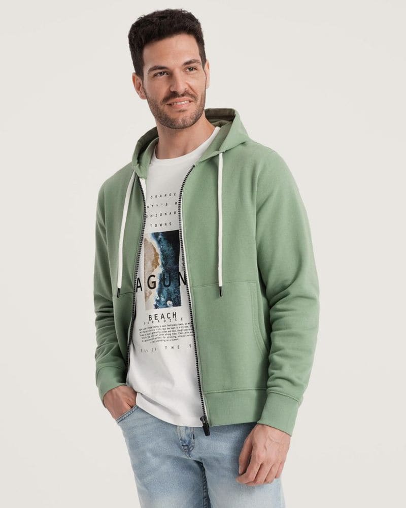 Základná zelená mikina na zips – fotka 5