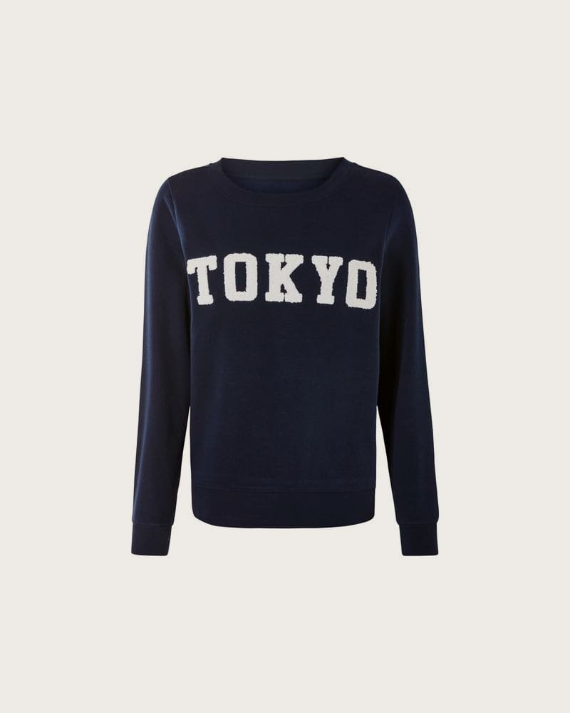 ESMARA® Dámsky teplákový pulóver, s froté potlačou. (navy modrá, XS (32/34))