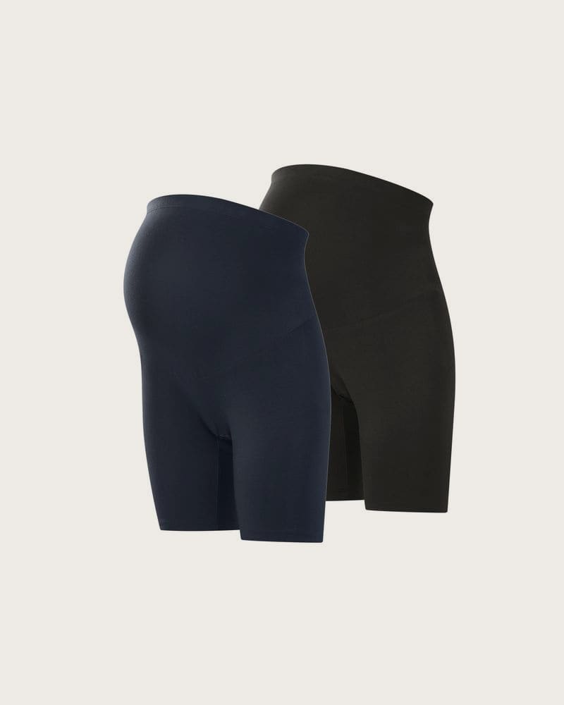 ESMARA® Dámske tehotenské cyklistické šortky, 2 ks. (čierna/navy modrá, S (36/38))