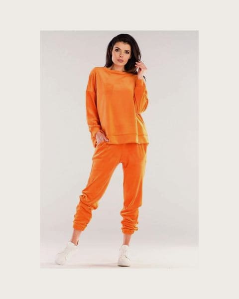 Oranžové velúrové tepláky s manžetami pre dámy