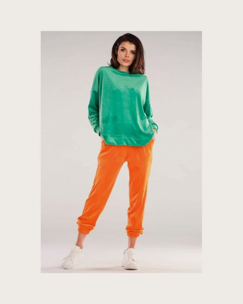 Zelená velúrová oversize mikina pre dámy – fotka 4