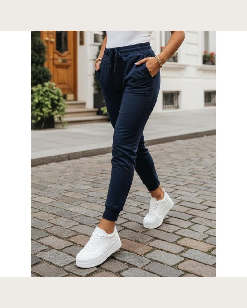 Klasické dámske tepláky tmavomodrej farby – fotka 3