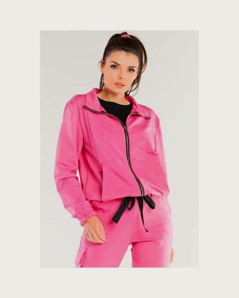 Ružová voľná mikina na zips pre dámy