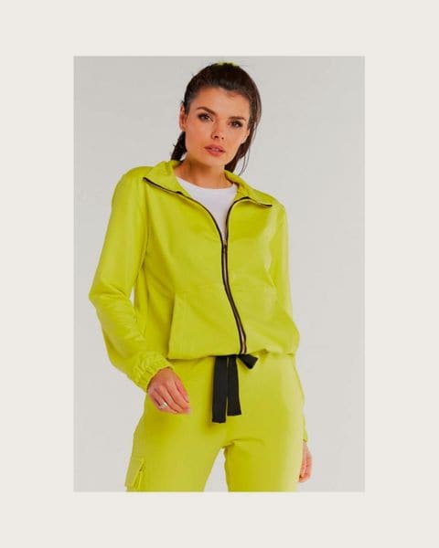 Dámske voľné mikiny na zips v limetkovej farbe