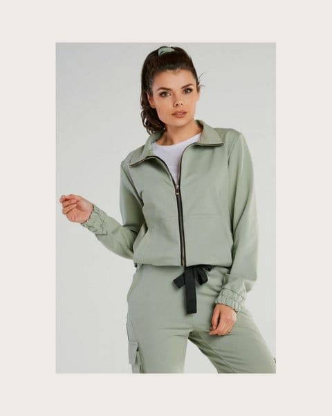 Mätová voľná mikina na zips pre dámy