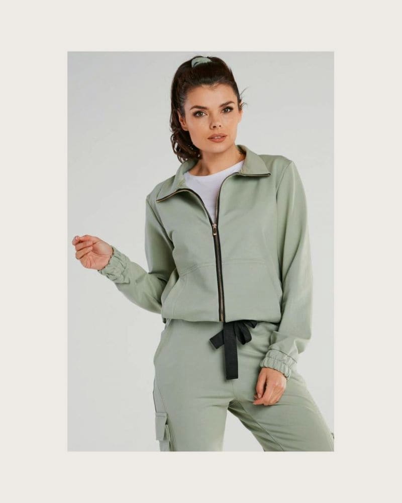 Mätová voľná mikina na zips pre dámy