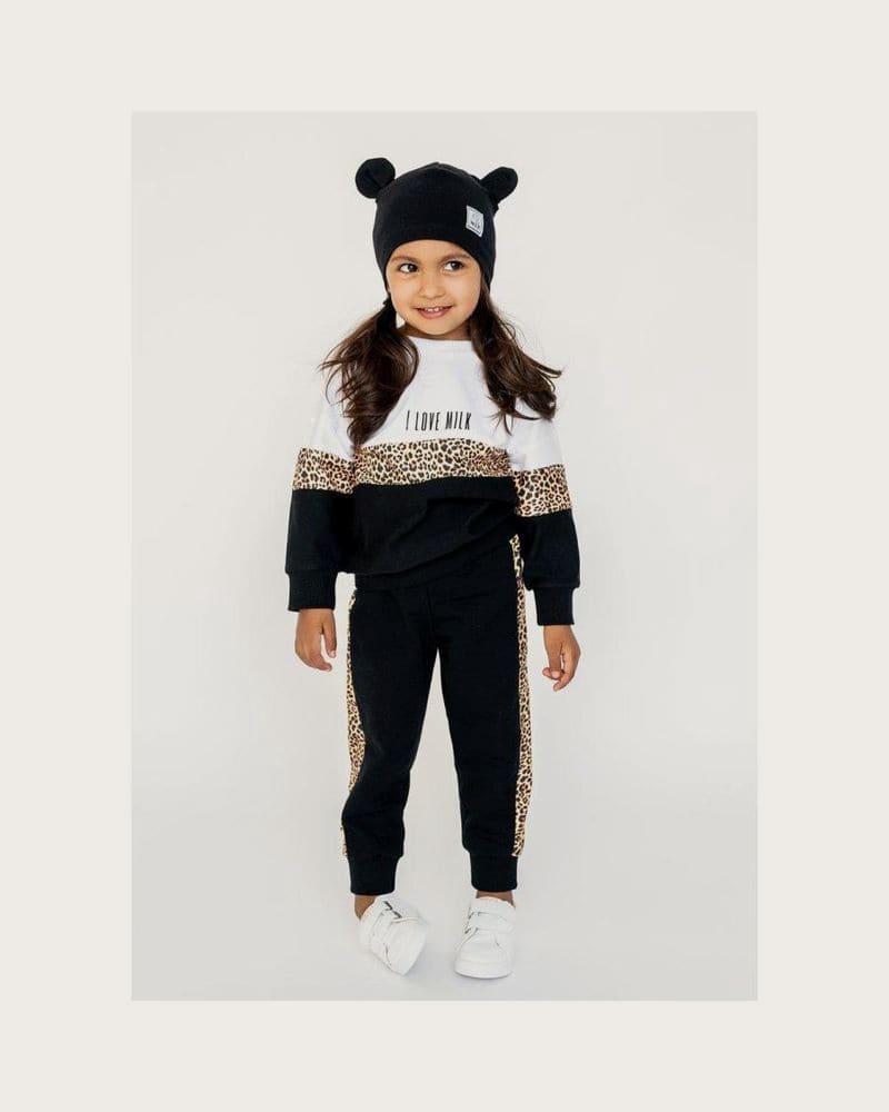 Tepláky I LOVE MILK s leopardím vzorom – fotka 4