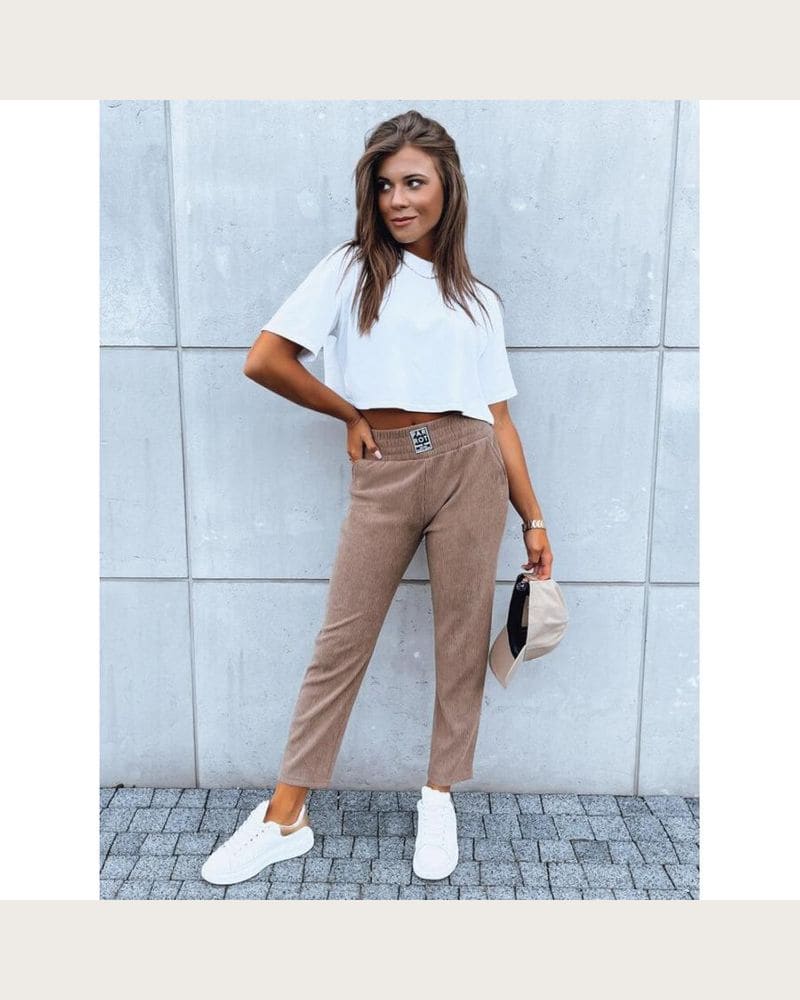Menčestrové dámske tepláky v khaki farbe – fotka 2
