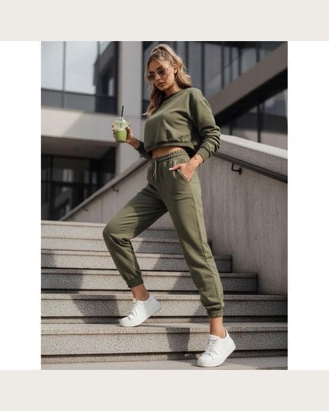 Tepláková dámska súprava khaki farby