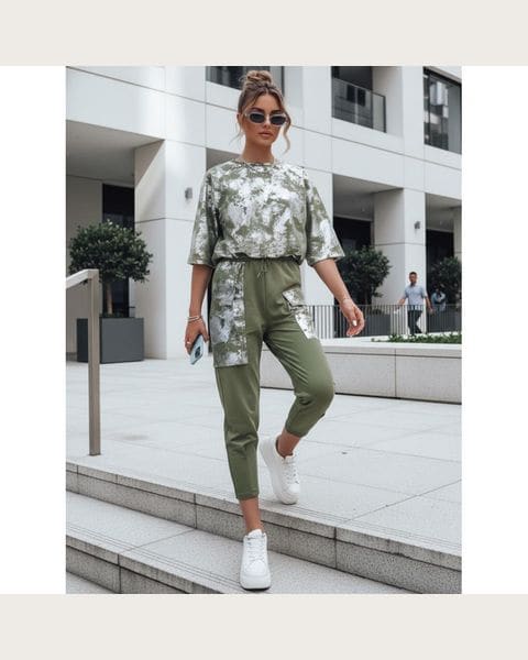 Khaki dámska súprava s motívom tie dye
