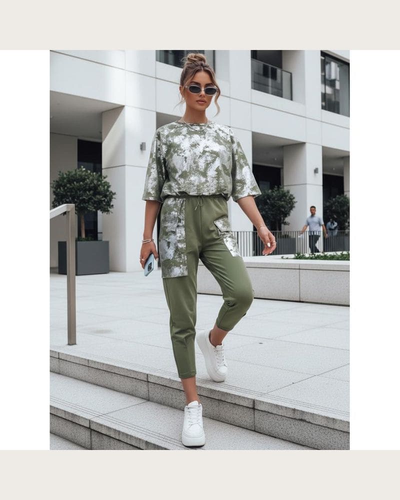 Khaki dámska súprava s motívom tie dye
