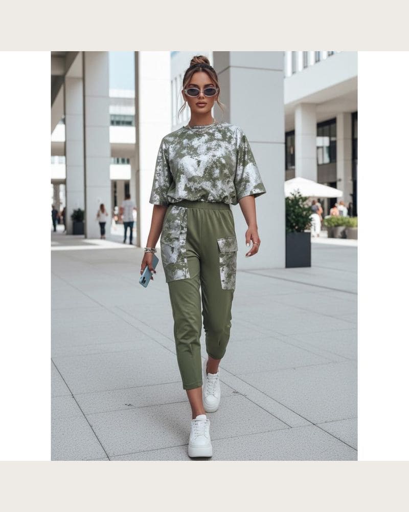 Khaki dámska súprava s motívom tie dye – fotka 3