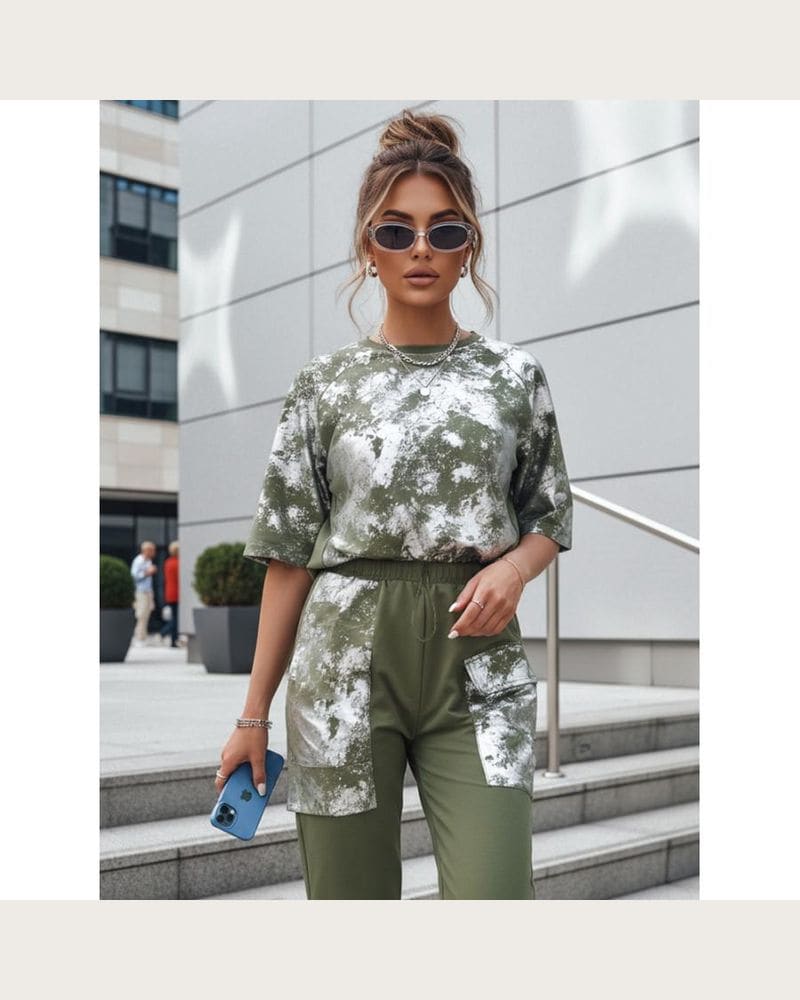 Khaki dámska súprava s motívom tie dye – fotka 4