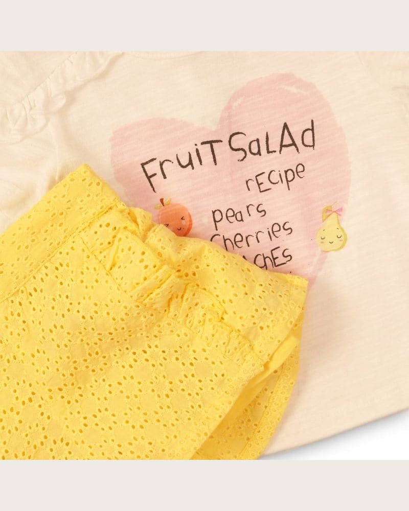Dojčenská súprava pre dievčatá - tričko a šortky, Minoti, Fruits 3, dievča – fotka 3