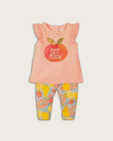 Dojčenský set dievčenský - tričko a nohavice, Minoti, Fruits 4, ružová