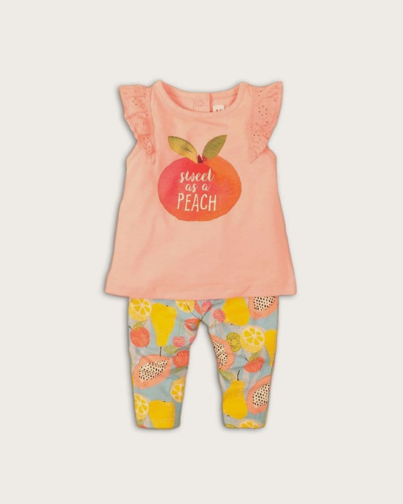 Dojčenský set dievčenský - tričko a nohavice, Minoti, Fruits 4, ružová