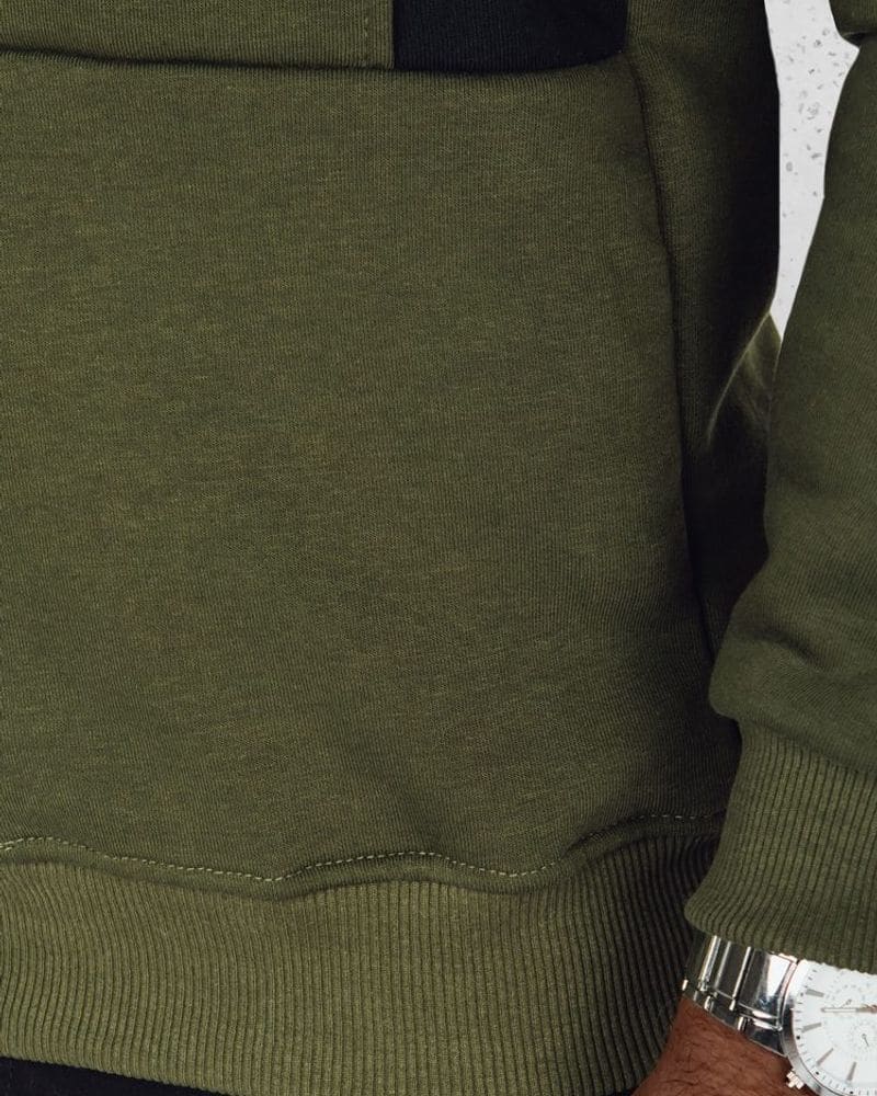 Zaujímavá khaki mikina s vreckom a s kapucňou – fotka 5