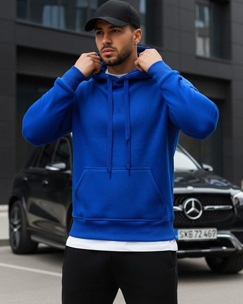 Trendy jednoduchá modrá mikina – fotka 3