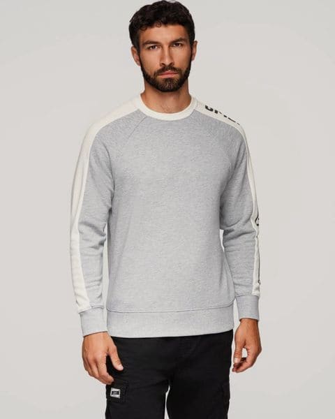 Trendy sivá mikina bez kapucne s ozdobným rukávom