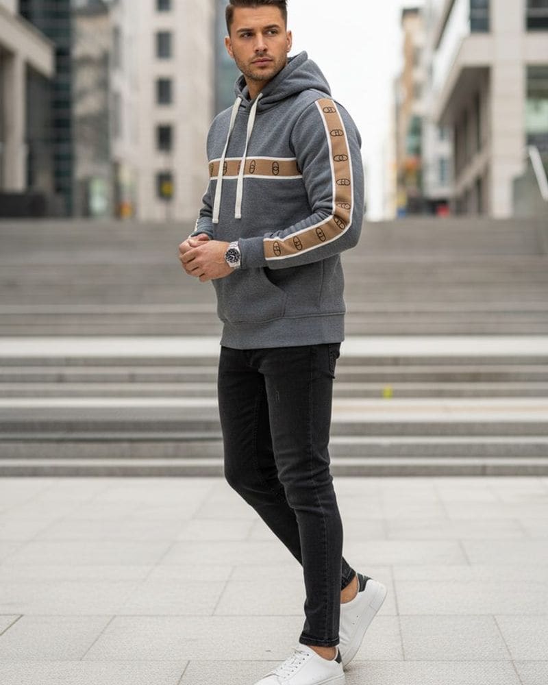 Trendy mikina pre mužov s kapucňou s ozdobným lemom – fotka 2