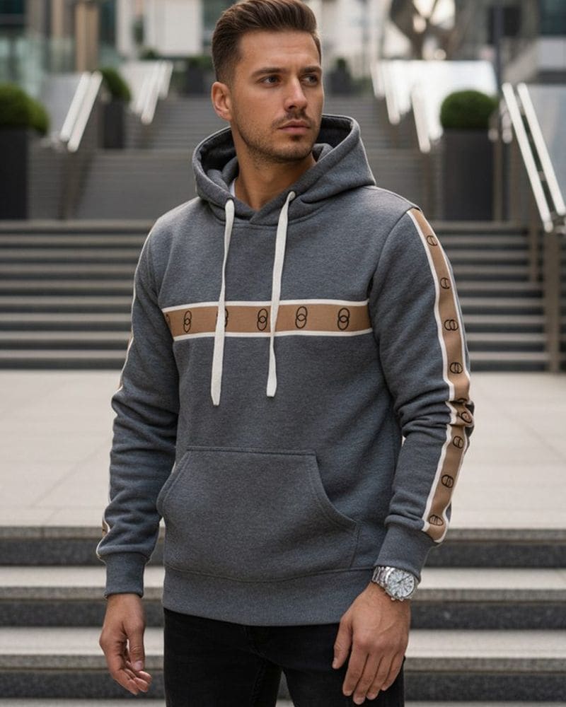 Trendy mikina pre mužov s kapucňou s ozdobným lemom – fotka 4