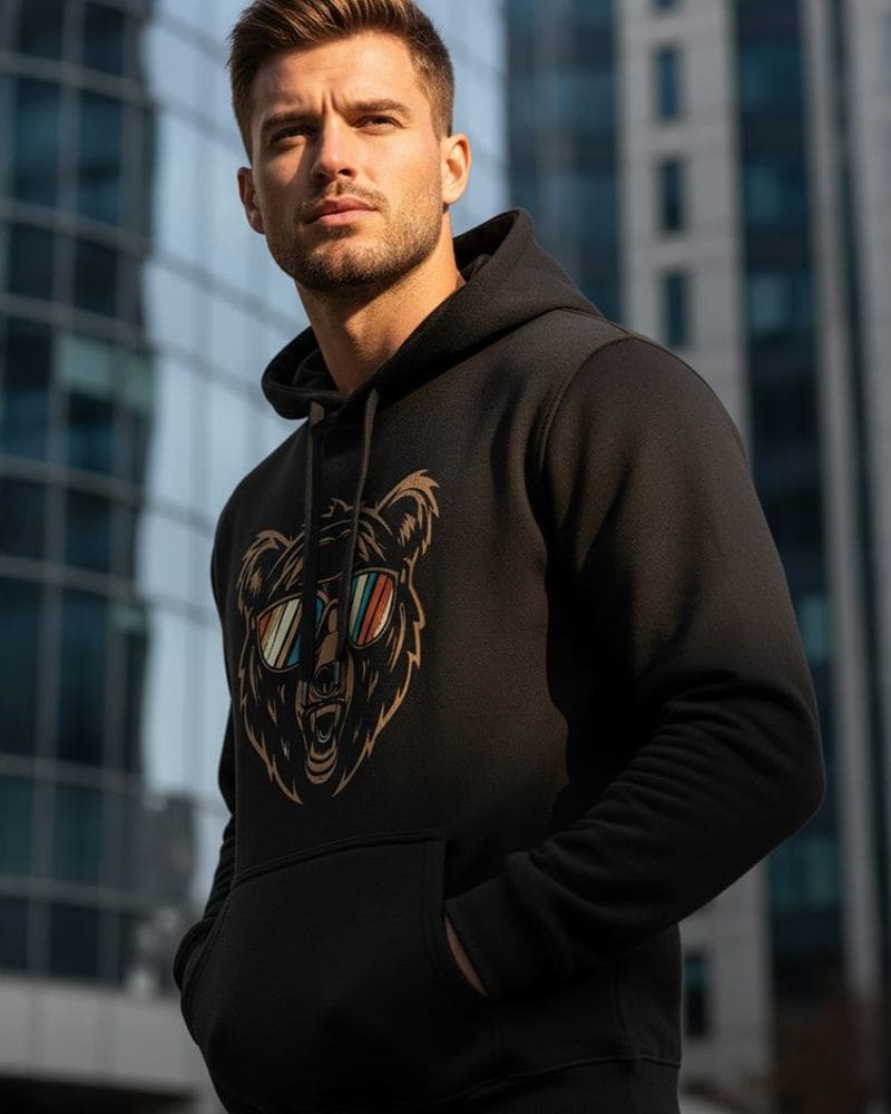 Čierna mikina s originálnou potlačou bear – fotka 2